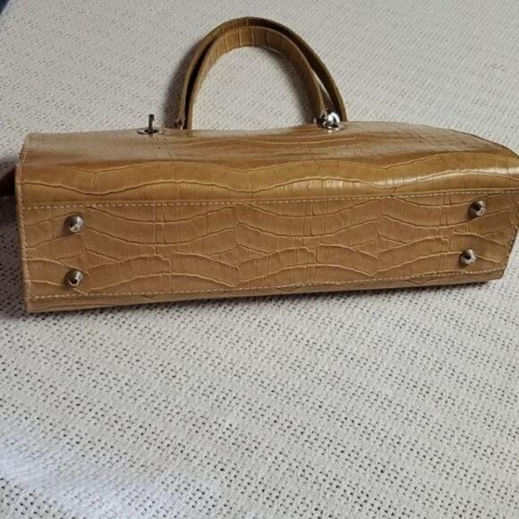 Pagado Embellished Tan Leather Crocodile Zippered Satchel - Picture 6 of 6